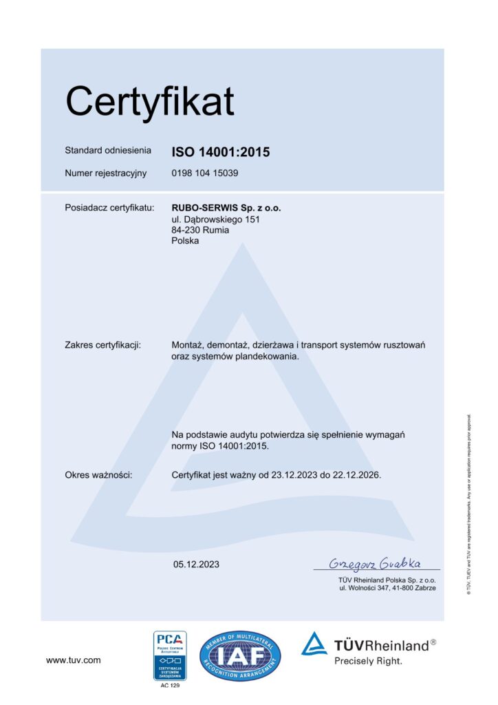 Certyfikat ISO 14001:2015