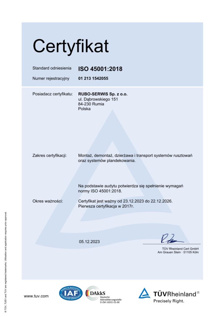 Certyfikat ISO 45001:2018